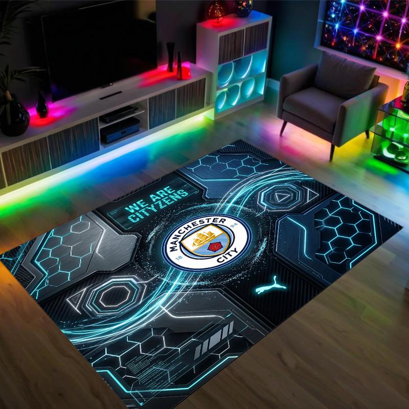 Manchester City Design Crystal Velvet Carpet Cozy Non?Slip Printed Rug For Bedroom Living Room Entrance
