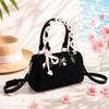 Black Boston Bag with Bow and Pearl Design. Lightweight Tote Bag for Travel, Photography, and Everyday Use. Versatile and Spacious.