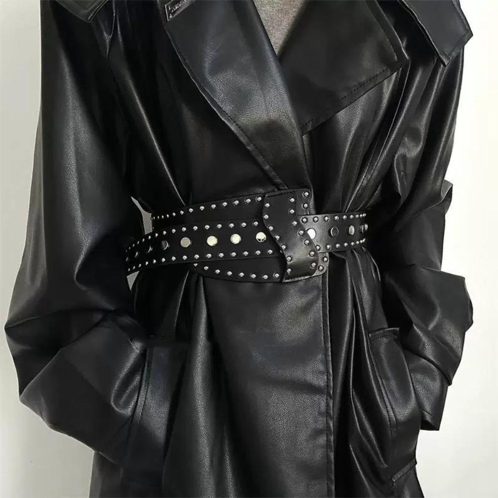Y2K Rivet Waistband Harajuku PU Leather Belt Streetwear Wide Waistband Clothing Accessories
