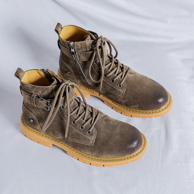 Mode Frühling Neu Dicke Sohle Hochwertige Plateau Herren Stiefeletten Leder Schwarz Motorradstiefel Herren Punk Outdoor Trendstiefel