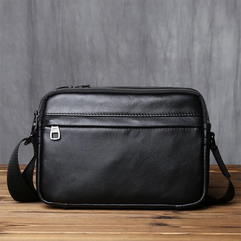

NZPJ Casual Leather Men Shoulder Bag Natural Cowhide Messenger Bag Large Capacity Business Solid Color Backpack for 10-inch Ipad чорний
