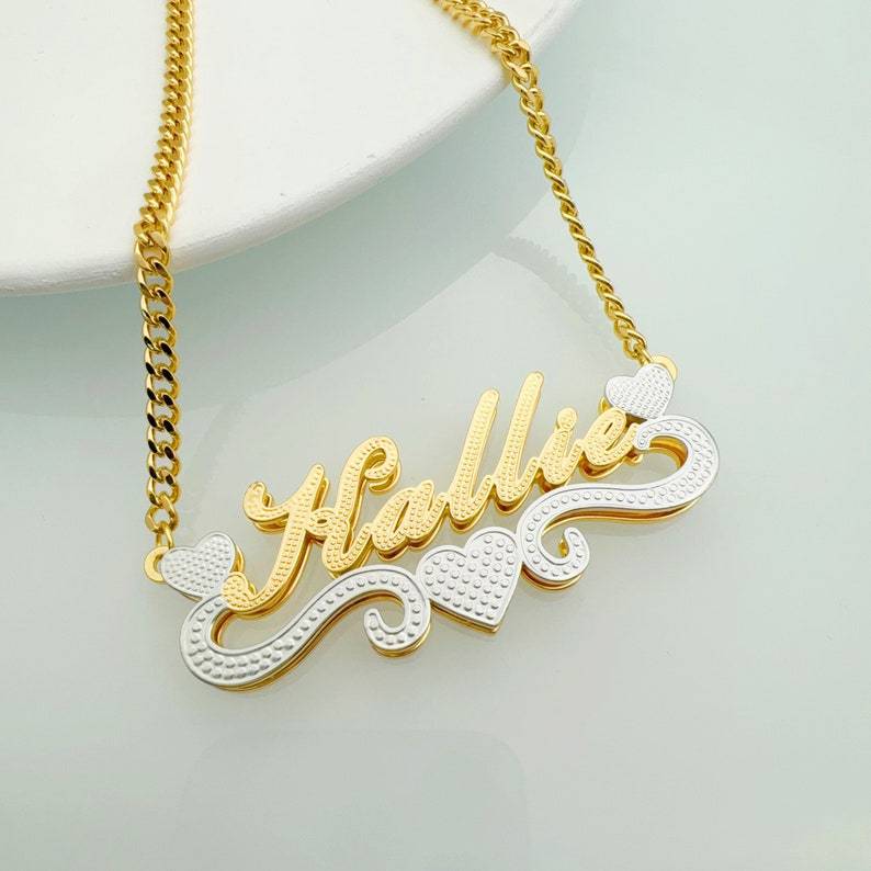 Custom Name Double Layers Pendant Necklace 3d 18K Gold Stainless Steel Chain Cuban Link Name Necklace Fashion Pendant Necklaces