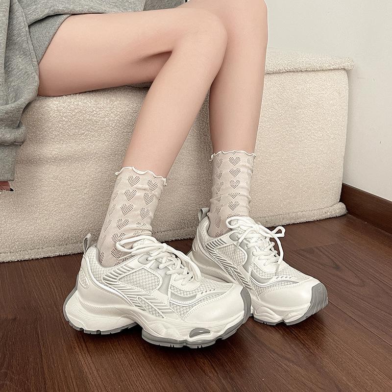 Casual Versatile Thick Sole Heightening Casual Shoes Women's  Mesh Splicing Sports Comfortable