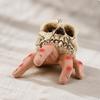 Gothic Human Skeleton Figurine | Weathered Bone Finish, Cranium with Skeletal Hand, Hand