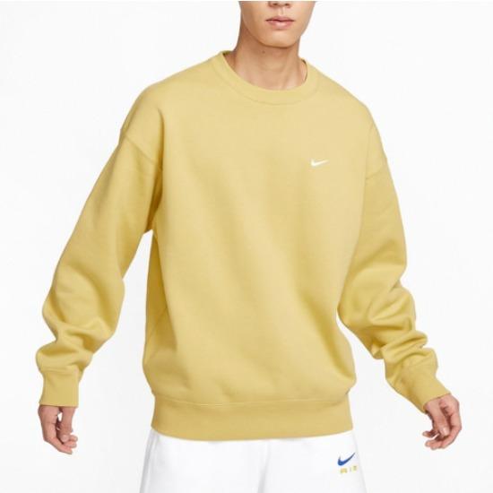 Nike Solo Swoosh Men's Fleece Crewneck Sweatshirt Yellow DX1362-700