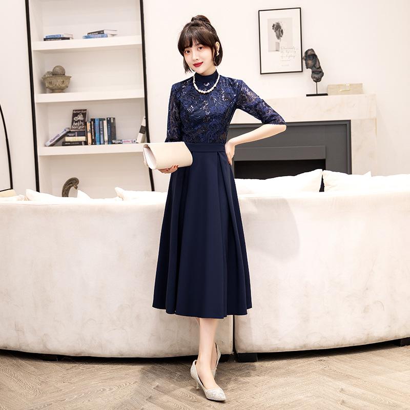 

Evening dress, skirt temperament, new models, usually can wear small dresses, fairy style, simple and generous, long styles look thin XXXL Темно-синій