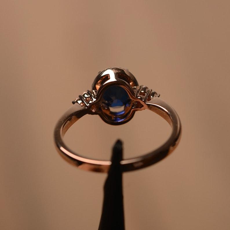 Inel de promisiune halo cu piatră prețioasă Safir Albastru din Argint Sterling 925 pentru Femei, Inel cu Piatra Natală din Septembrie în Formă Ovală pentru Logodnă