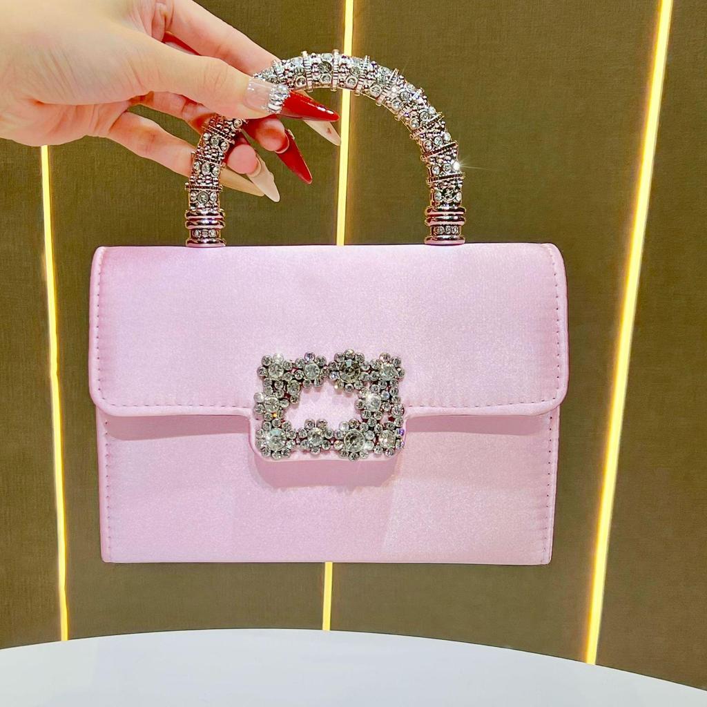 Elegant Rhinestone Women's Crossbody Bag - High-End Silk Luxury Handbag for Evening Parties
