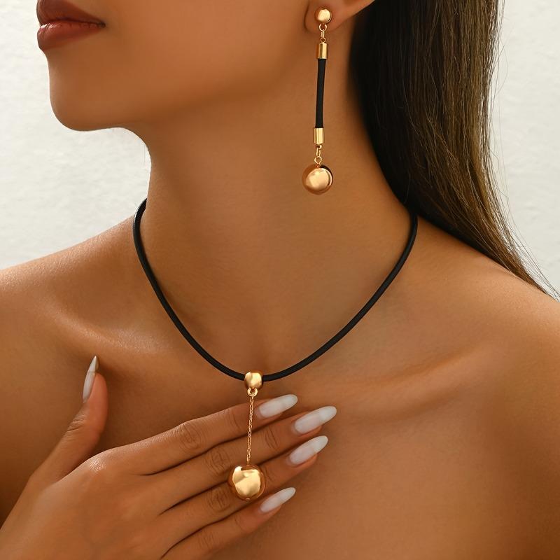 3pcs Set Simple Creative Black Rope Temperament Versatile Fashion Earrings and Necklace Set