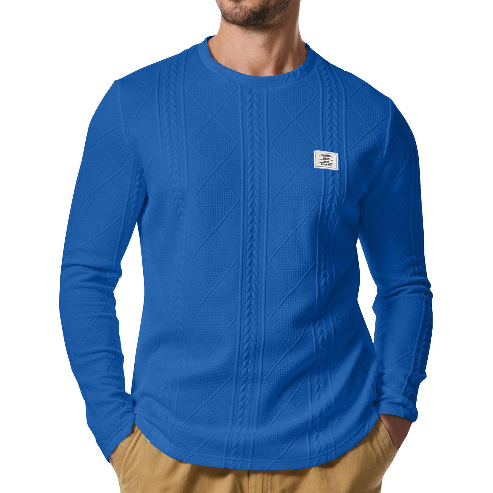 

Men s Winter Solid Color Textured Round Neck Sweatshirt Hoodie Men s Sports Large Size Casual Round Neck Sweatshirt S синий