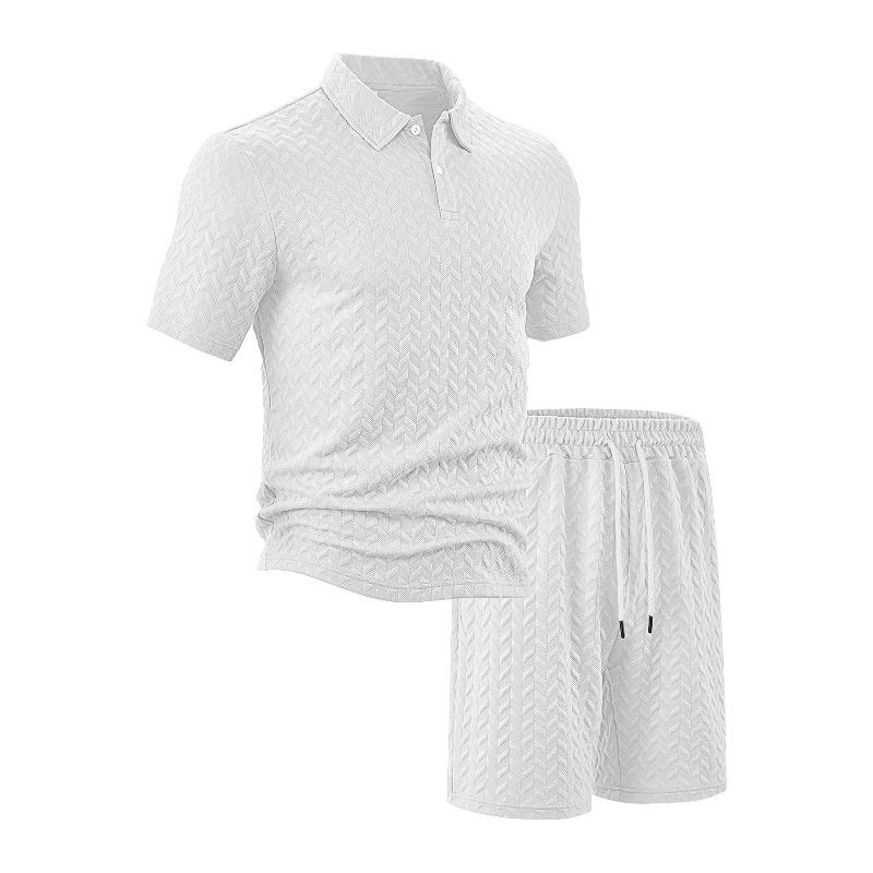 Men's Summer New Casual Loose Lapel Jacquard Men's Short-sleeved Olo Shirt Set