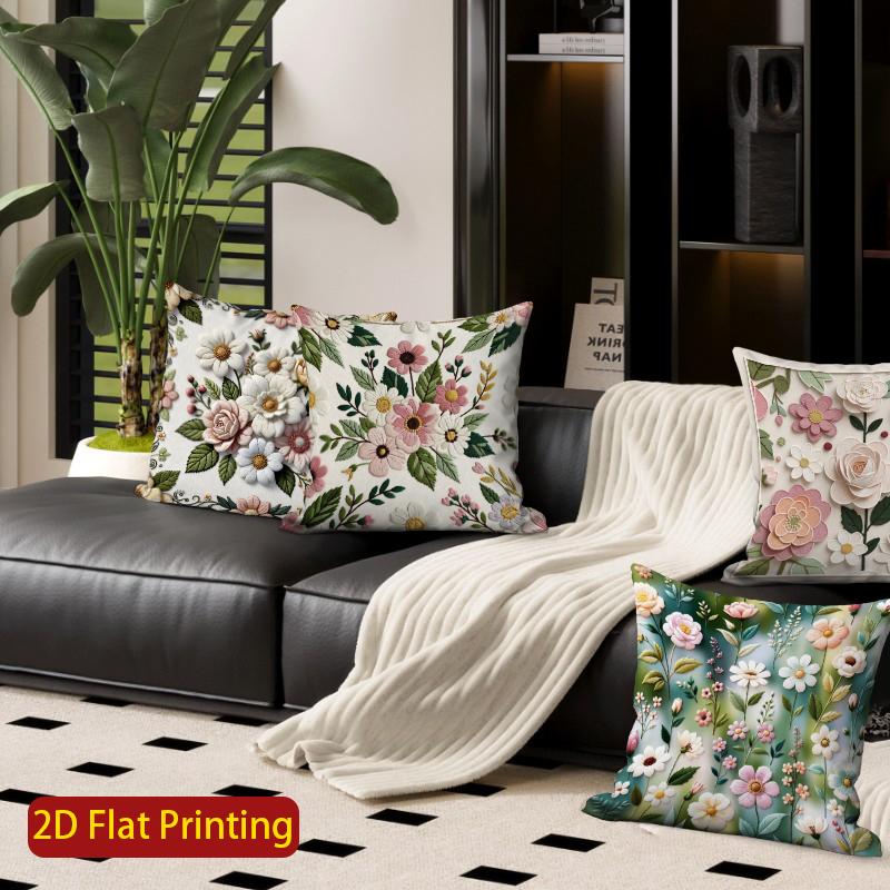 2D Floral Throw Pillow Covers, Vintage Botanic Decor Pattern Cushion Cover Suitable For Sofa Bedroom Car Pillow Cover