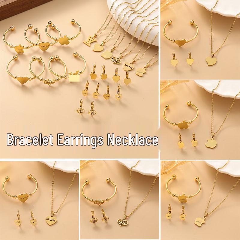 Stainless Steel Jewelry Set: Exquisite European & American Style Bracelet, Earrings, and Necklace