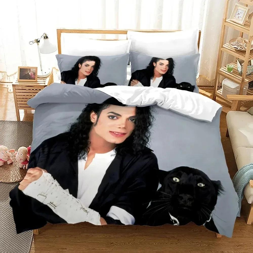 3D-gedrucktes Michael Jackson Bettwäsche-Set für Jungen und Mädchen, Einzel- und Doppelbettgröße, Bettbezug, Kissenbezug, Bett für Kinder und Erwachsene, Heimtextilien