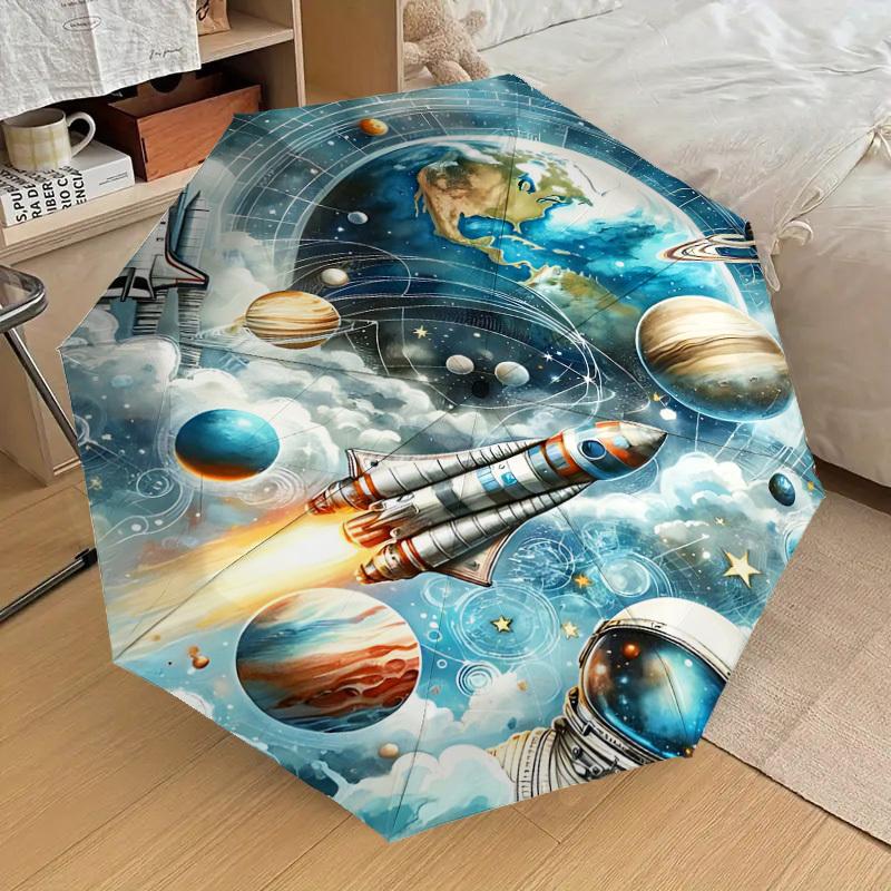 1PC space exploration space travel Umbrella-8-Rib Reinforced Portable Folding Travel Suitable for All Seasons Outdoor Daily Use-J386