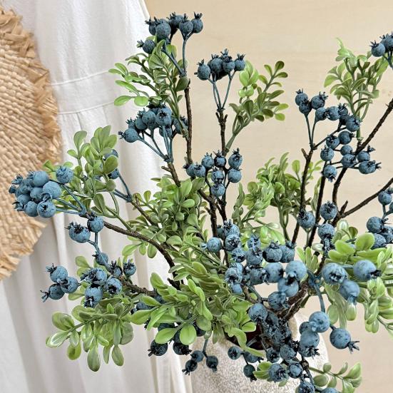 Yousheng Künstlicher Beerenzweig Realistischer Falscher Blaubeerzweig mit Blättern Stiel mit Früchten Vasenfüller für Zuhause Büro Hochzeit Party Küchen Dekoration