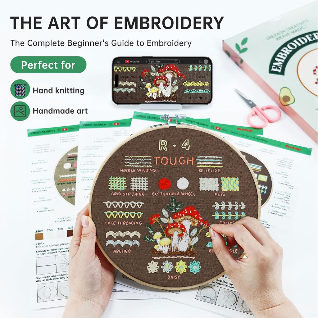 DIY 3D Embroidery Craft For Beginners: Fabric Embroidery Material Kit, 20cm Embroidery Hoop (Not A Finished 30cm Fabric), Four-Piece Set