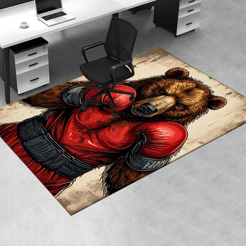 Boxing Bear Chair Mat Office Carpet for Home Decor, Oversized Rug for Sofa and Bedroom, Gift Idea for Office Enthusiasts