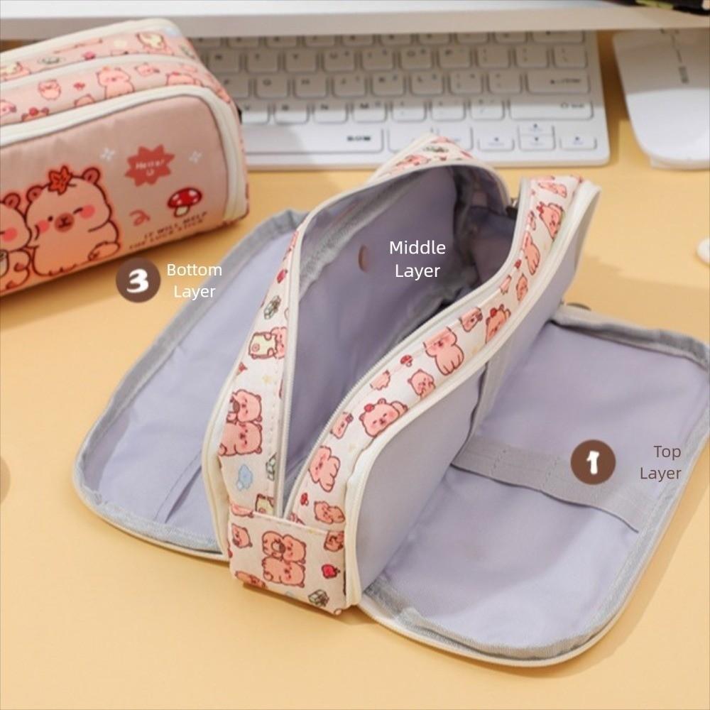 Multifunctional Pencil Case Double Opening Pen Box Cute Capybara Pen Case  School Supplies