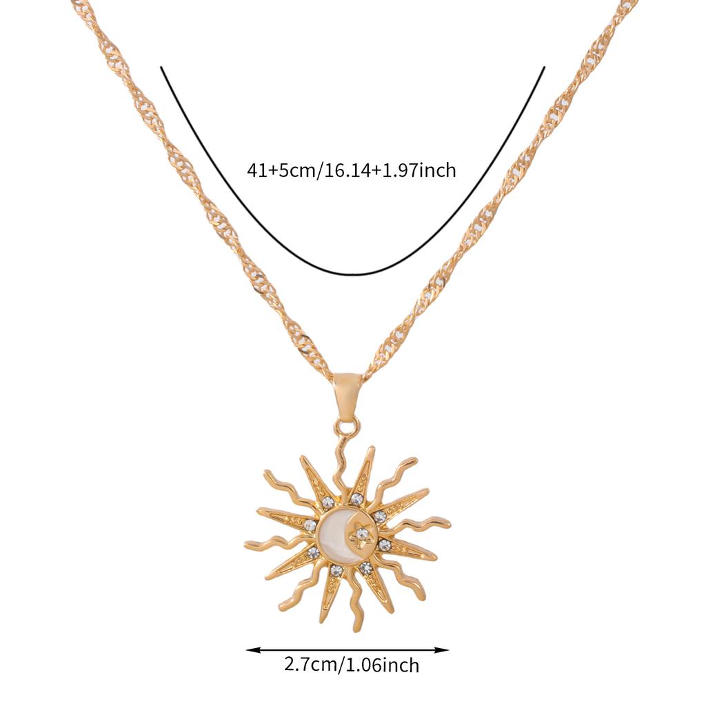 1Pcs Shining Rhinestone Unique Design Sun Star Moon Three In One Pendant Necklace Retro Women's Daily Versatile Party Jewelry