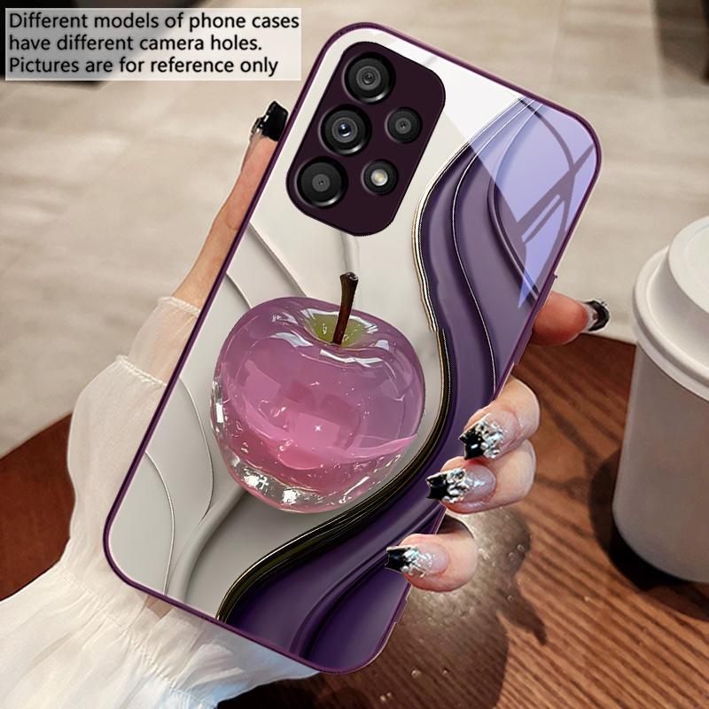 Transparent colored apple For Samsung Galaxy S10 4G S20 11E 30 S21 22 S24 Fe Pro S23 S25 Ultra 5G S9 Tempered Glass Phone Case