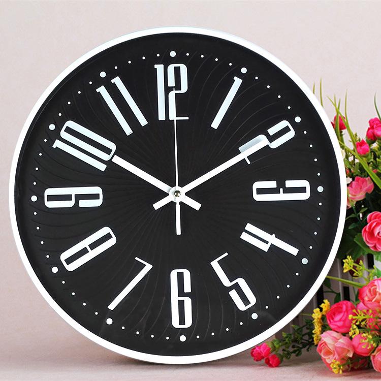 Living Room Wall Clock Quartz Clock 3D Three-dimensional Digital Scale Plastic Wall Clock European Silent Wall Clock 12 Inches 30CM