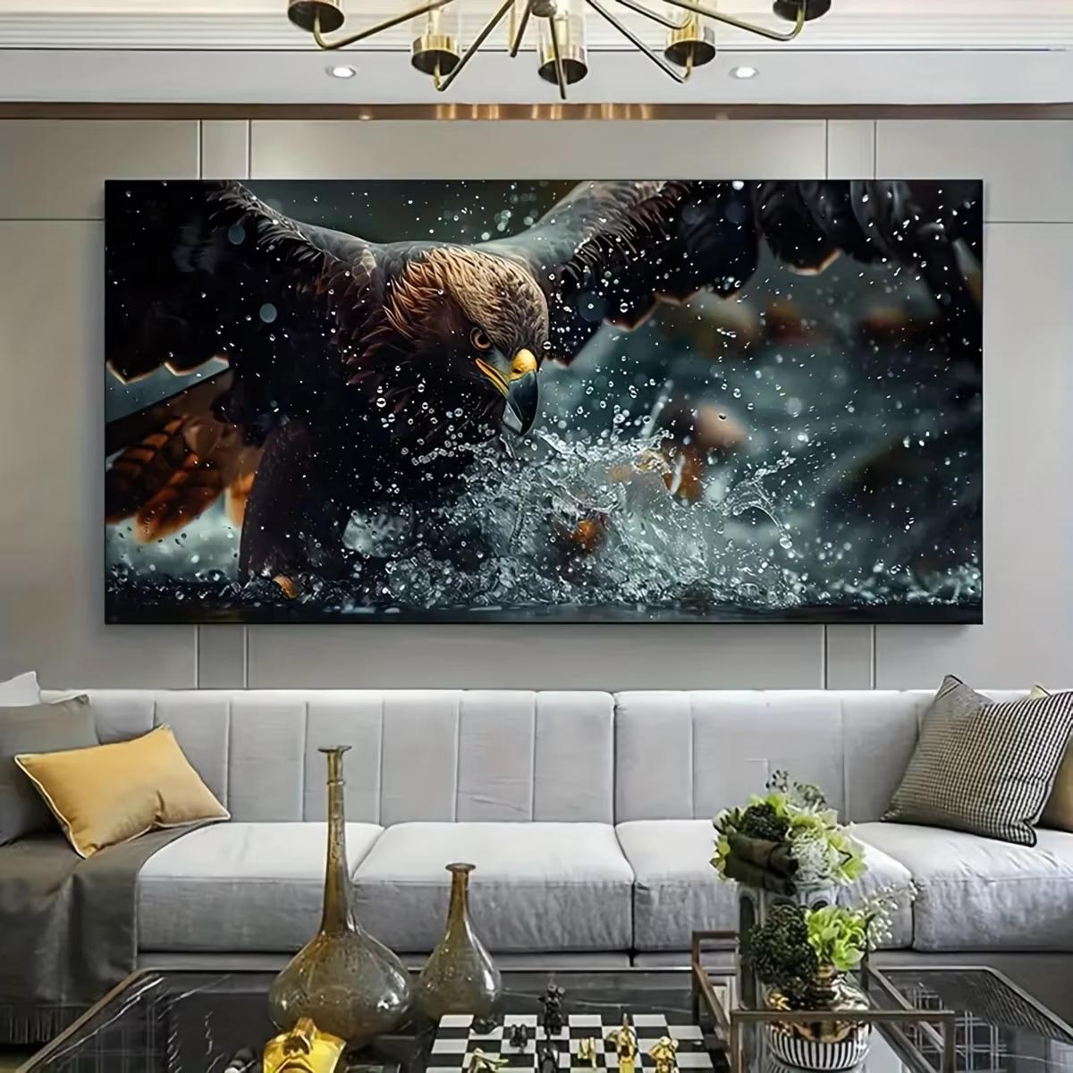 

1 Majestic Eagle Soaring on the Water Canvas Art, Modern, Frameless, Vivid Ink Printing, Bird Wall Art for Living Room, Bedroom, (as the picture,50x100cm No Frame)