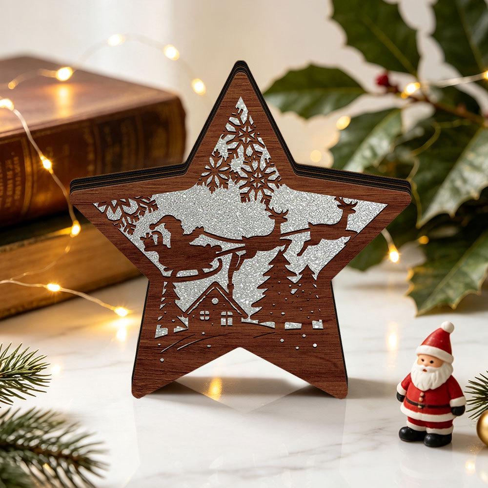 MZ1235 LED Glowing Wooden Christmas Tree Ornament