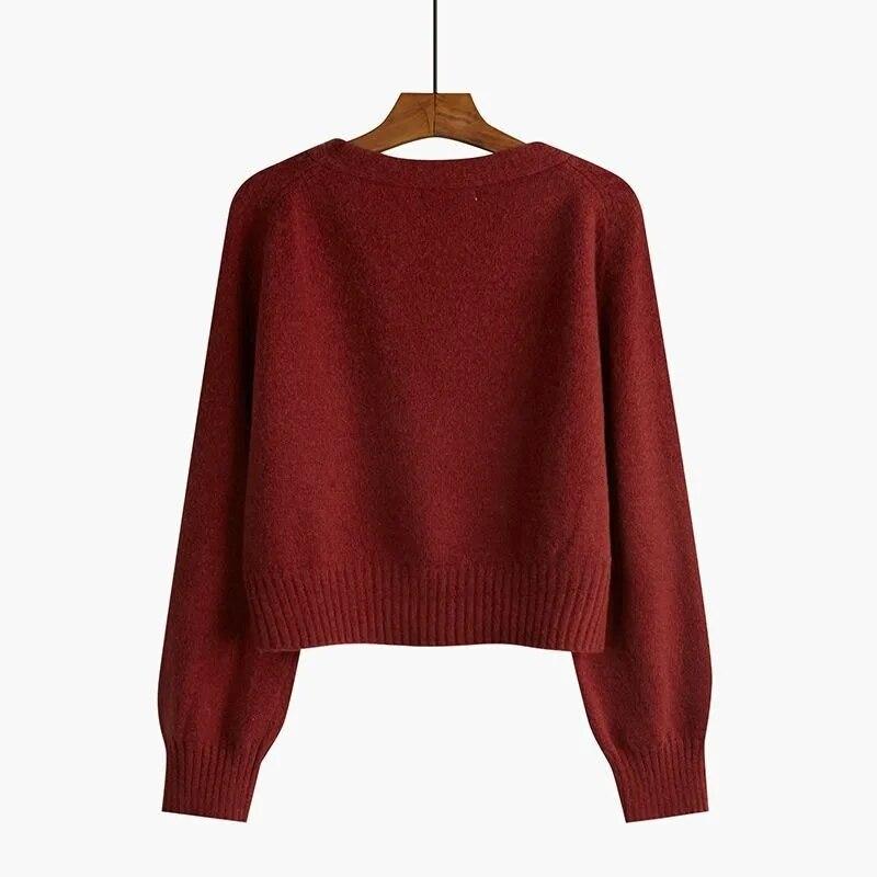 Women Sweater Cardigan Knitted Vneck Diagonal Button Autumn And Spring Solid Long Sleeve Loose Sweater Cardigan Female Top