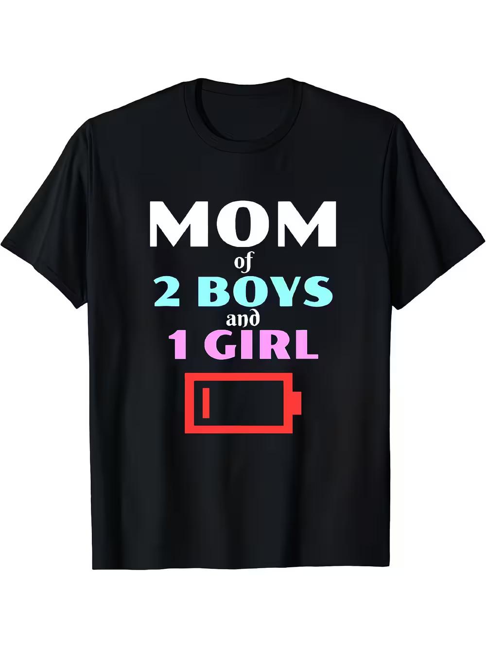 

2 Boys and 1 Girl Tired Mom Humor T-Shirt - Black XL