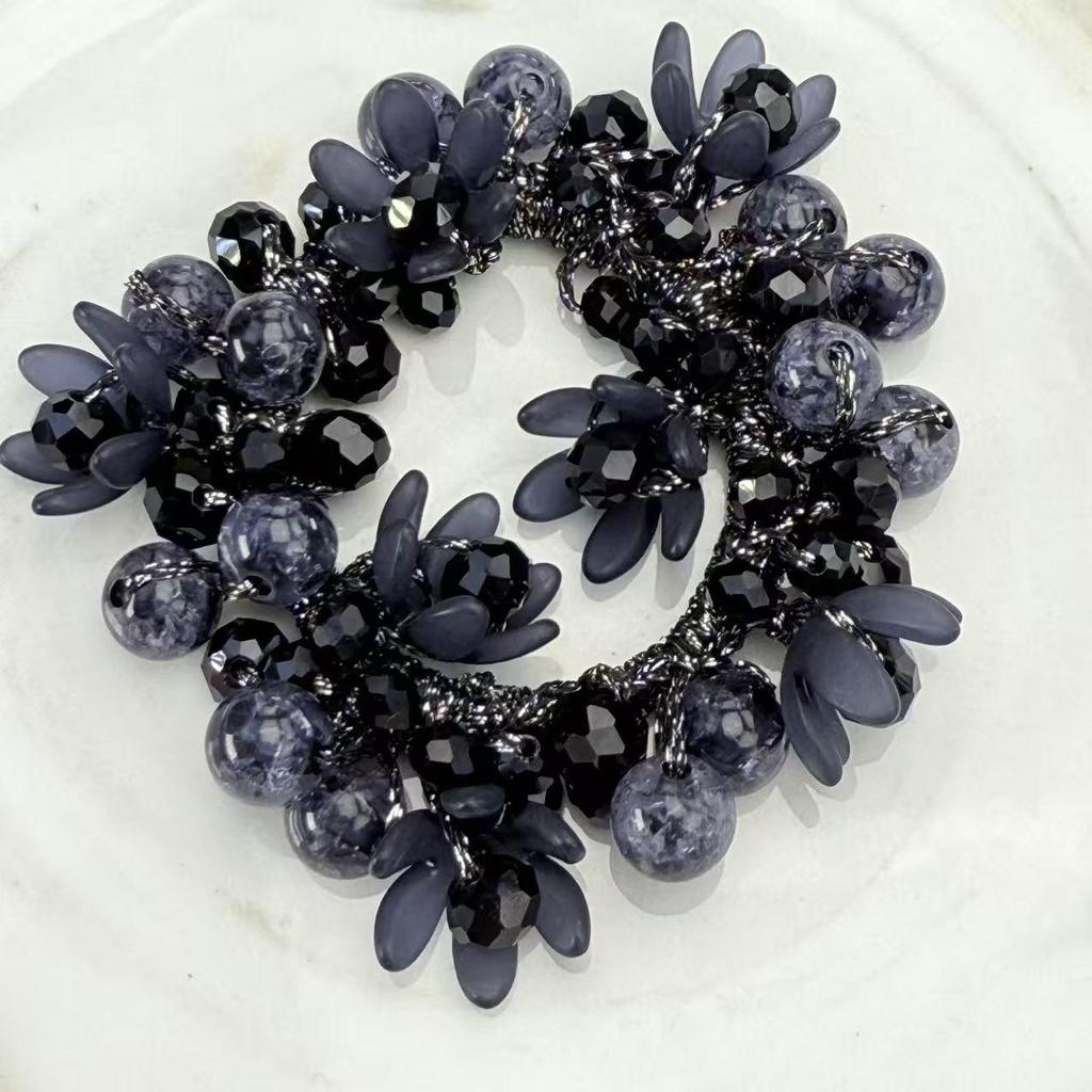 Retro Kwiatowy Kryształowy Gumka do Włosów - Wysoka Elastyczność, Prosty i Elegancki Dodatek do Włosów