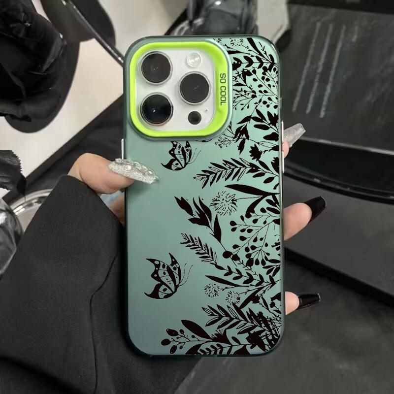 Luxury Lace Florals Pattern Phone Case For iPhone 15 14 13 12 11 16 Pro Max 7 Plus X Shockproof Electroplated Lens Bumper Cover
