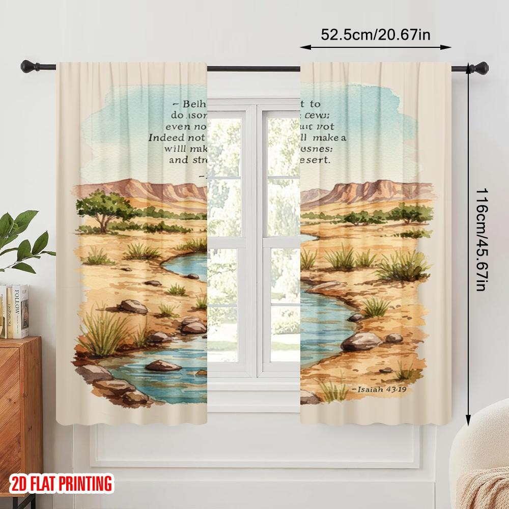 2pcs 2D Flat Printing Curtain Isaiah 43 19 Desert Streams 100% Polyester Fabric Without Electricity Holiday Decorations Use for
