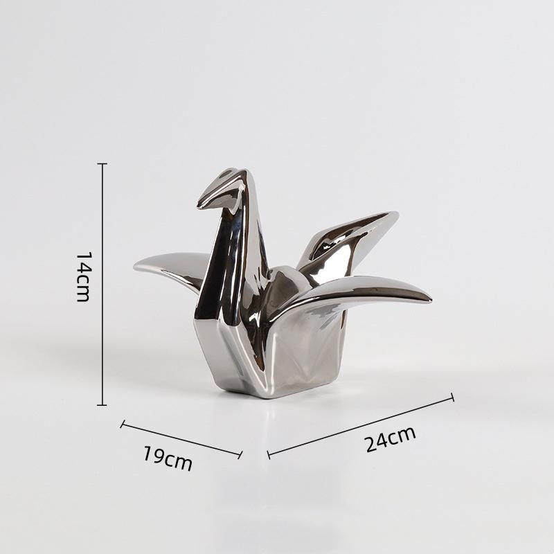 Ceramic Handicrafts Silver Paper Crane Geometric Bird Sculpture Origami Decorative Figurines Home Decoration Accessories