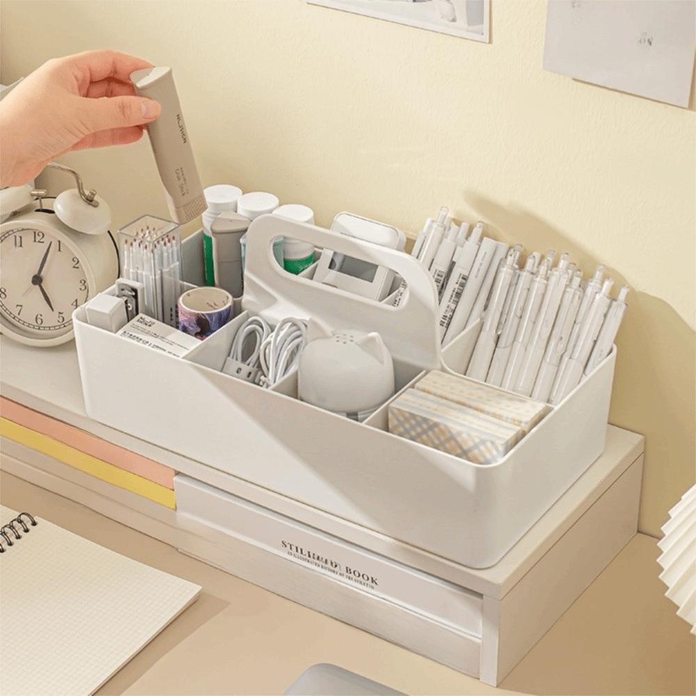Plastic Portable Storage Organizer Segmented Space Saving Makeup Carrying Bin Storage Basket Pen Holder Desktop Storage Box