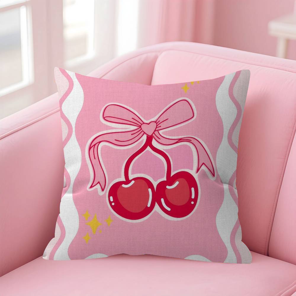 Pink Bow Cherry   Pillow Cover Design cushion Cover decor Holiday Decorati