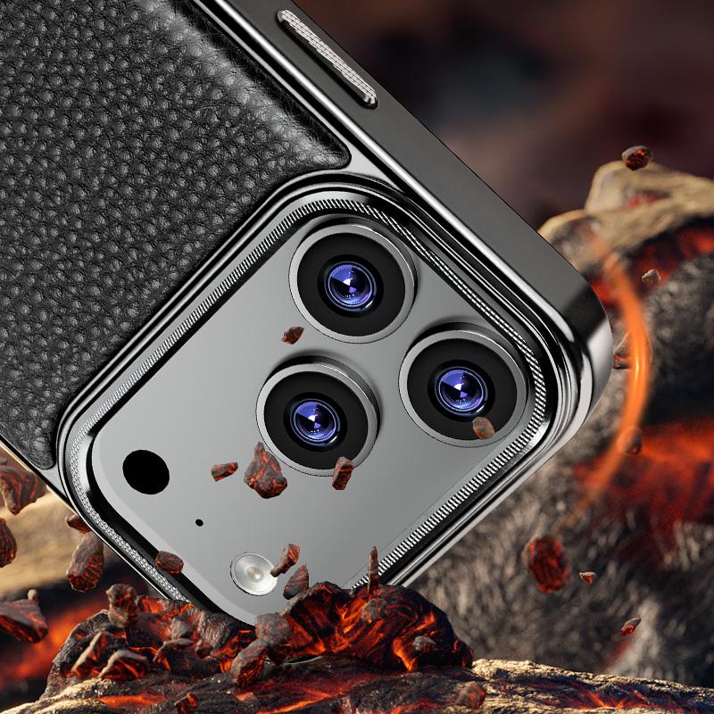 Plating Magnetic Leather Case For iPhone 17 Pro Max Funda iPhone 16 Pro Max 15 14 13 Luxury Folding Bracket Shockproof Phone Holder Cover