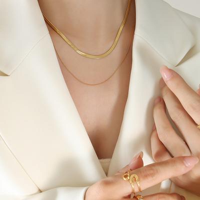 Tide Creative Fashion Temperament Necklace Personalized Spice Girl Versatile Double Layer Stacked Blade Chain Plain Collarbone Chain