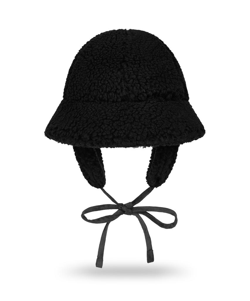 Bajal Va Curved Logo Sherpa Fur Flap Bucket Hat Black