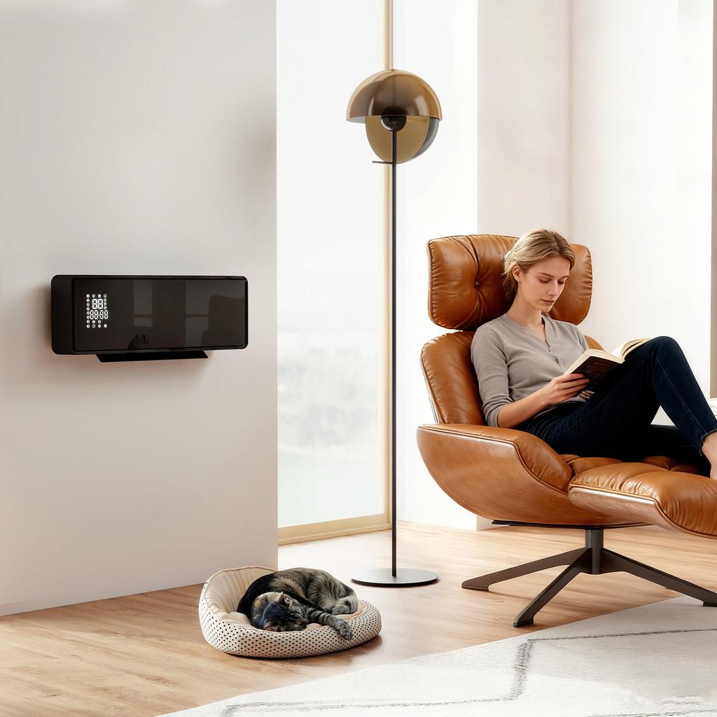 Ceramic Wall Heater 1000/2000W, Electric Radiator, Fan, Thermostat, Timer, 54x18.7x12.3cm, Black