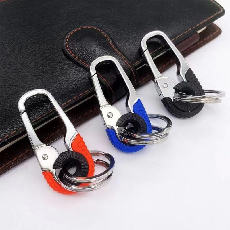 Stylish Men Keychain Hook Double Rings Carabiner Rotating Clasp Key Holder Suitable for Outdoor Climbing and Fishing