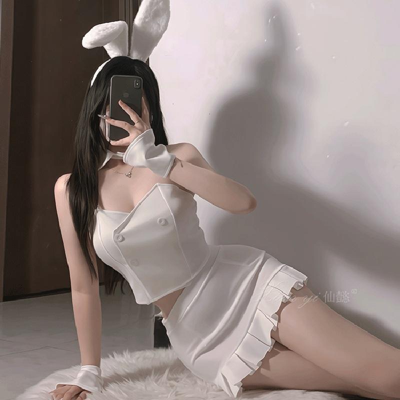 Erotic Sexy Women Bunny Girl Uniform Plush White Rabbit Ears Headwear Outfits Cosplay Costume