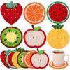 Fruit Crochet Coaster Set of 6, Cute Drink Coasters 4 Inch Handmade Colorful Drink Cup Mat Gift Absorbent Funny Table Fruit Decor for New Home Bar