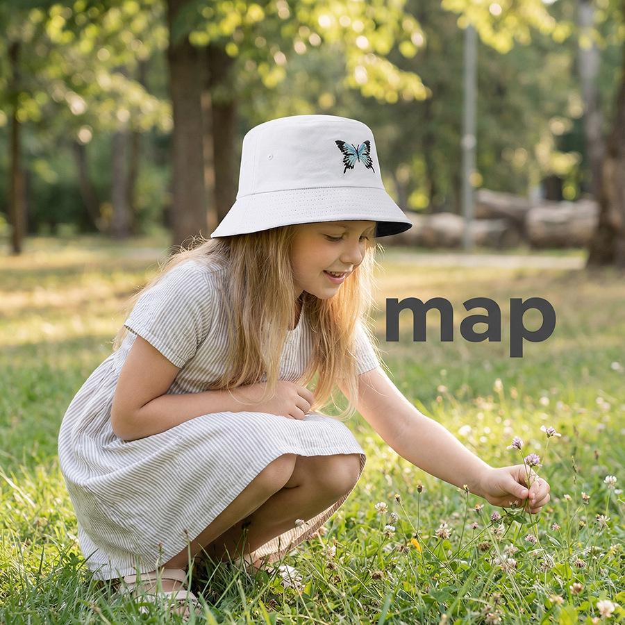 Children's Korean Style Butterfly Embroidery Bucket Hat - Spring/Summer Outdoor Sun Protection