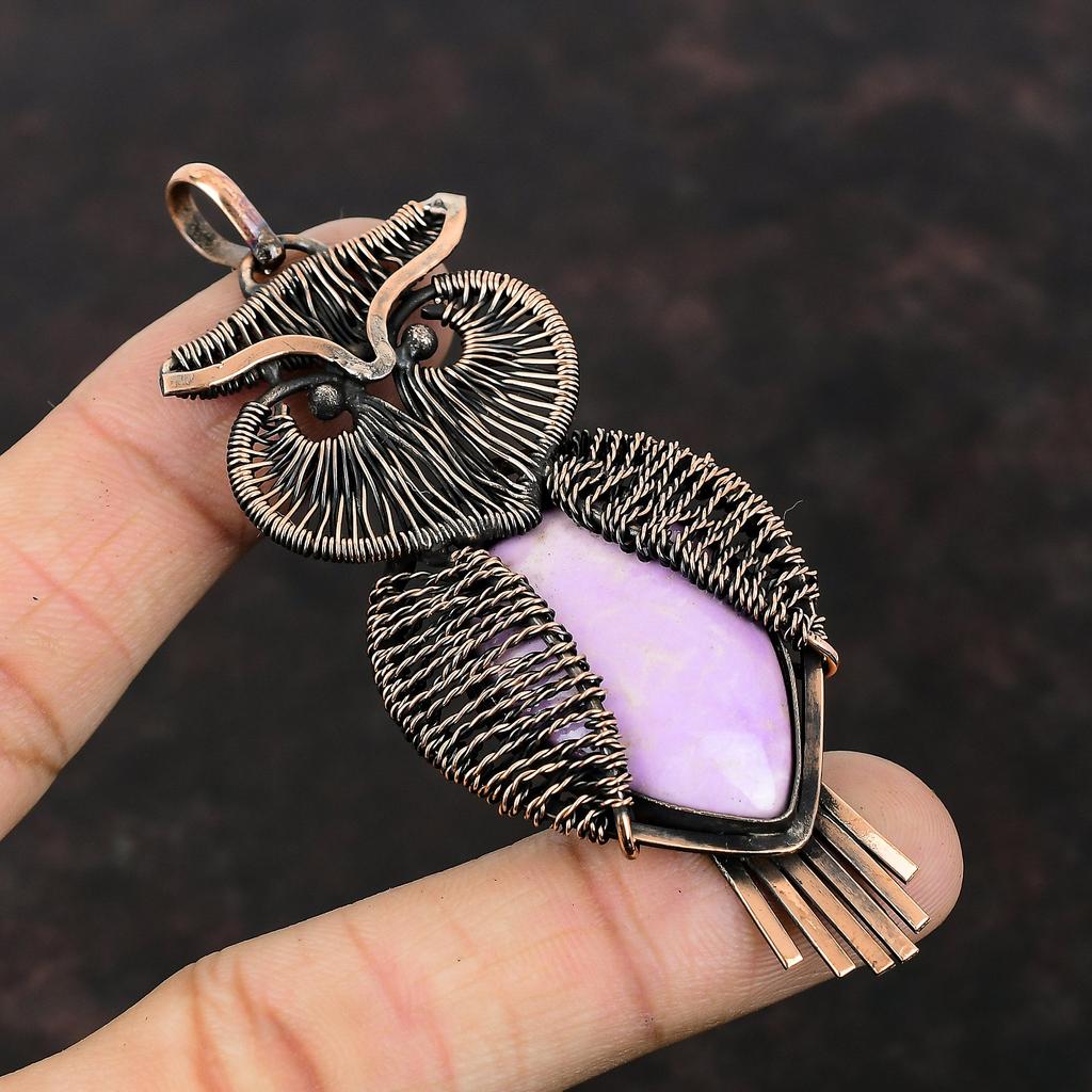 Phosphosiderit Anhänger Kupferdraht umwickelter Anhänger Handgefertigter Edelsteinanhänger Phosphosiderit Kupferschmuck Einzigartiger Eulenanhänger Geschenk für Ihn