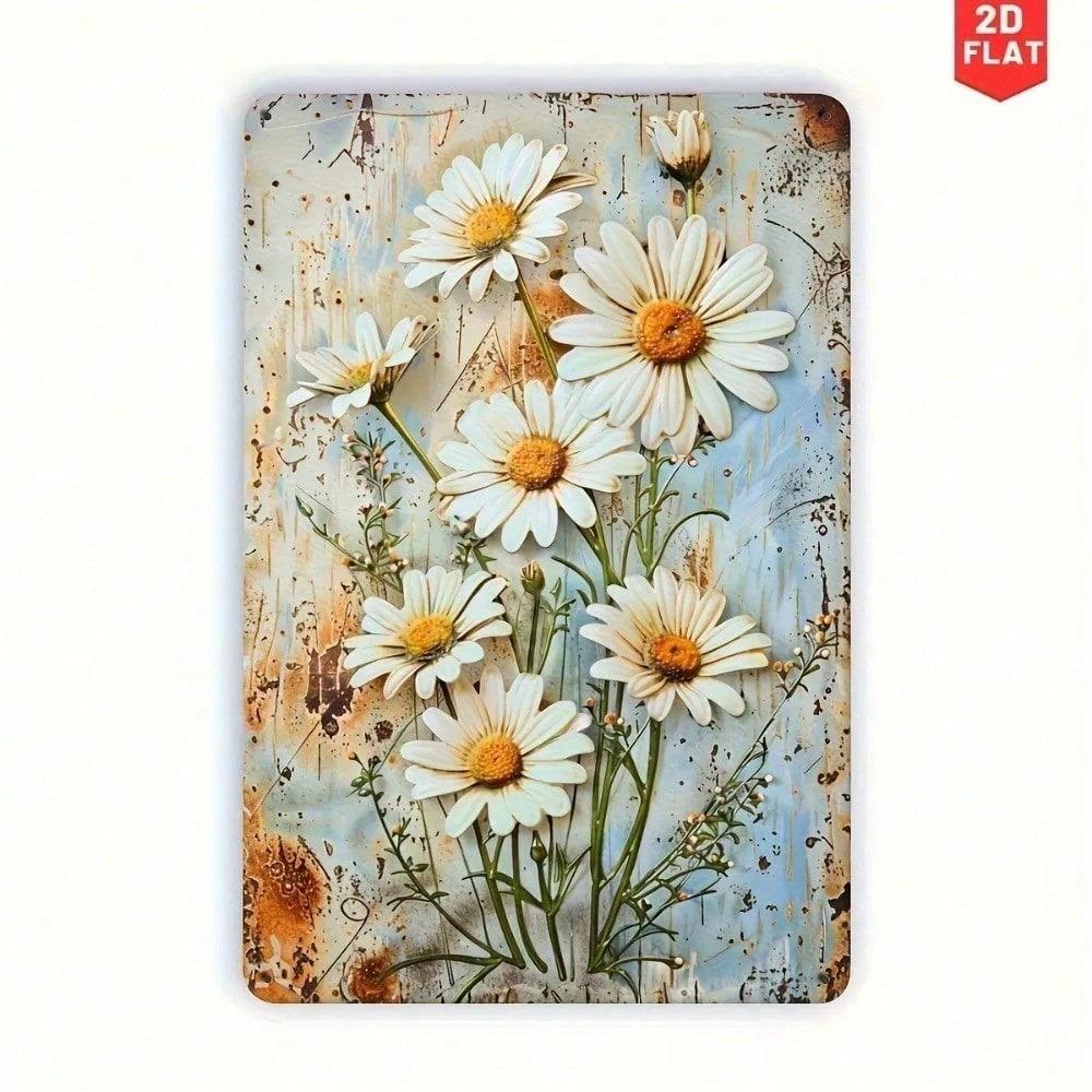 Vintage Blue Daisy Metal Poster, 8x12 Inch Rustproof Wall Art Farmhouse Decor for Home