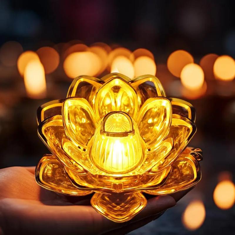Electronic Flameless LED Lotus Candle Lamp Energy Saving Warm White Light for Home Living Room Table Decor Gift