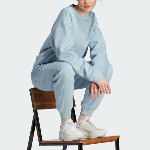 Adidas Solid Color Logo Sports Crewneck Sweatshirt for Women, Light Blue