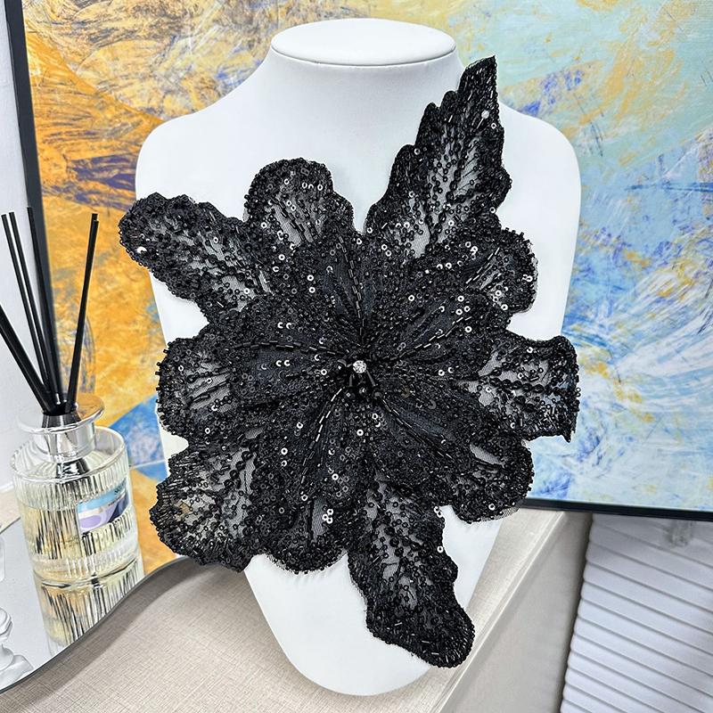 1Pc Diy Sequin Beaded Decorative Lace Patches Multi Layered Clothing Accessories White High Quality Handmade