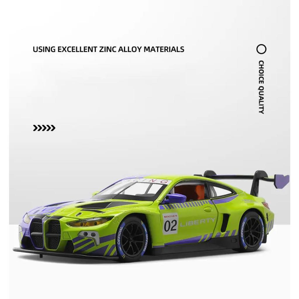 1/24 BMW M4 GT3 Alloy Sports Car Model Diecasts Metal Racing Car Vehicles Model Simulation Sound Light Collection Kids Toys Gift